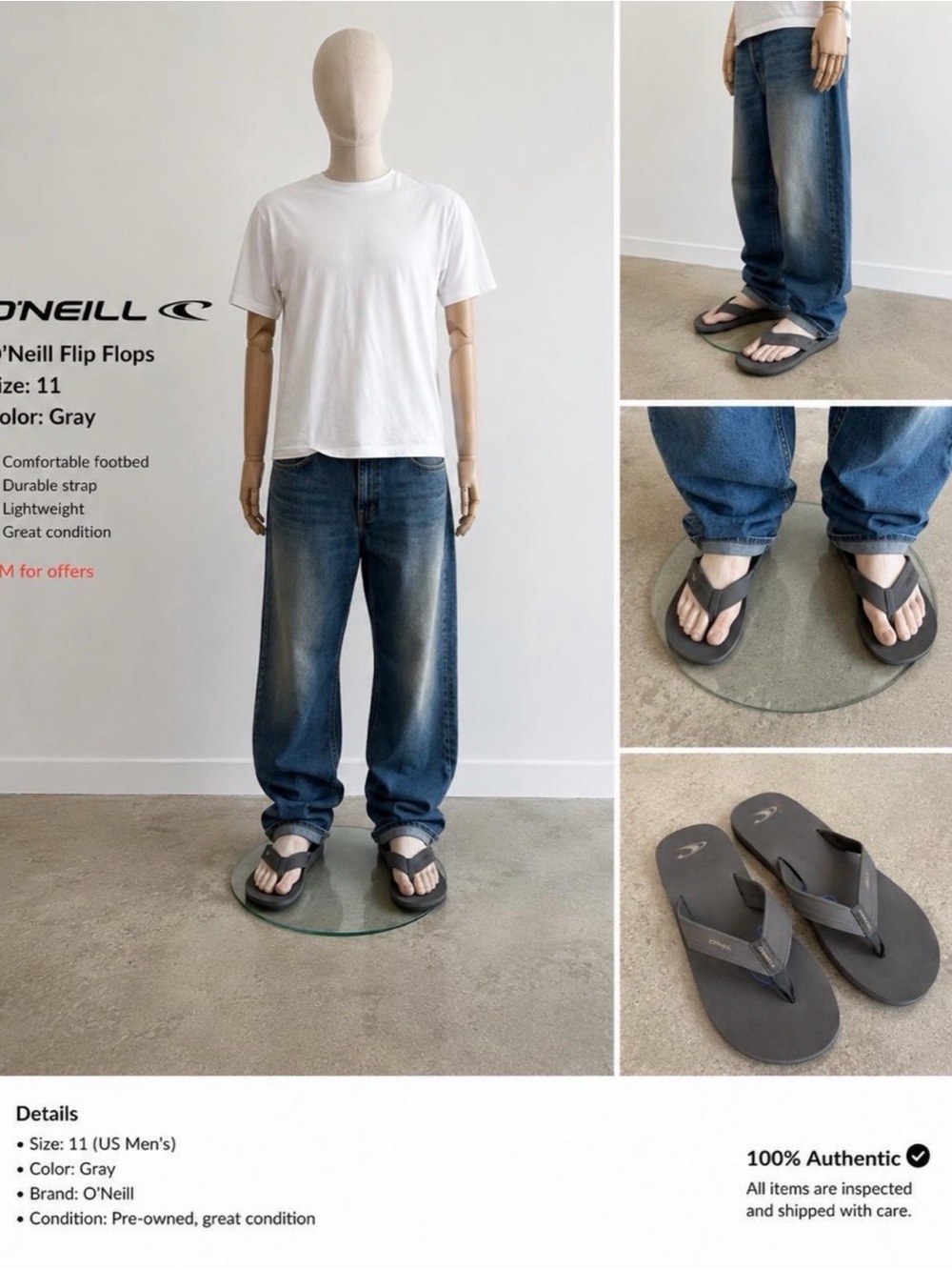 O'Neill Men's Gray and Black Flip Flop Sandals
